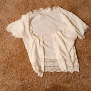 Off White Button Up Half Shirt with Lace Trim